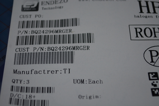 BQ24296MRGER 2A একক-সেল Li-Ion চার্জার, 3.9V-6.2V ইনপুট, I2C নিয়ন্ত্রণ, তাপীয় নিয়ন্ত্রণ, 20V OVP এবং 3mm×3mm QFN প্যাকেজ