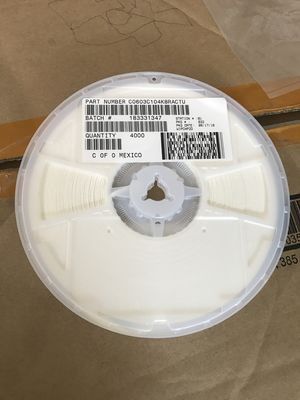 C0603C104K8RACTU 100nF 10V X7R 0603 MLCC, যা 10% সহনশীলতা, উচ্চ ক্যাপাসিট্যান্স, -55°C থেকে +125°C পর্যন্ত স্থিতিশীল কর্মক্ষমতা এবং RoHS সম্মতি প্রদান করে