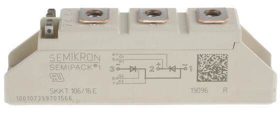 SKKT106/16E 1600V 106A ডুয়াল থাইরিস্টর মডিউল লো ভিএফ 1.35V 2.4kA সার্জ AlN সিরামিক বেস প্রেসার কন্টাক্ট SEMIPACK1 সফট স্টার্টার এবং ড্রাইভের জন্য বিচ্ছিন্ন ইউএল সার্টিফাইড