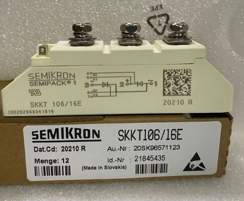 SKKT106/16E 1600V 106A ডুয়াল থাইরিস্টর মডিউল লো ভিএফ 1.35V 2.4kA সার্জ AlN সিরামিক বেস প্রেসার কন্টাক্ট SEMIPACK1 সফট স্টার্টার এবং ড্রাইভের জন্য বিচ্ছিন্ন ইউএল সার্টিফাইড