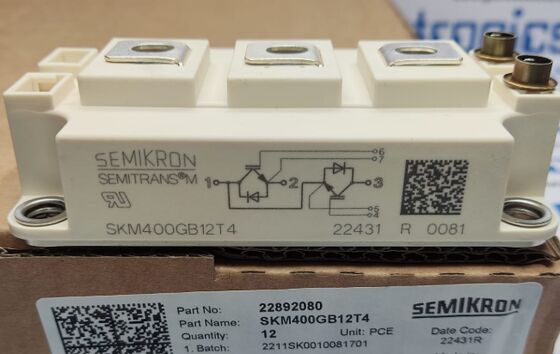 SKM400GB12T4 1200V 400A ডুয়াল IGBT মডিউল TRENCHSTOP TM IGBT4 নিম্ন VCE ((sat) 1.75V 10μs SC ক্ষমতা CAL ডায়োড কম সুইচিং ক্ষতি SEMITRANS3 UL উচ্চ-শক্তি ড্রাইভের জন্য প্রত্যয়িত